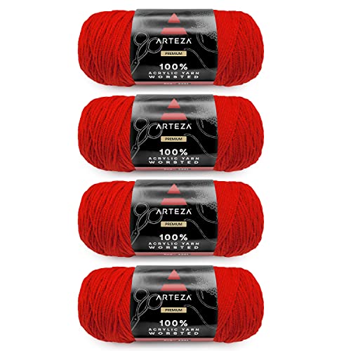 ARTEZA Acrylic Yarn for Crocheting, 4 x 200-g Skeins of Worsted Yarn for Knitti…