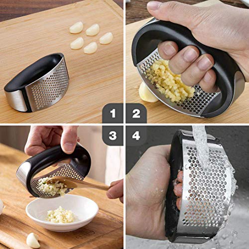GuDoQi Garlic Press Rocker Stainless Steel Ginger Crusher Squeezer with Ergonomic handle Easy to Clean