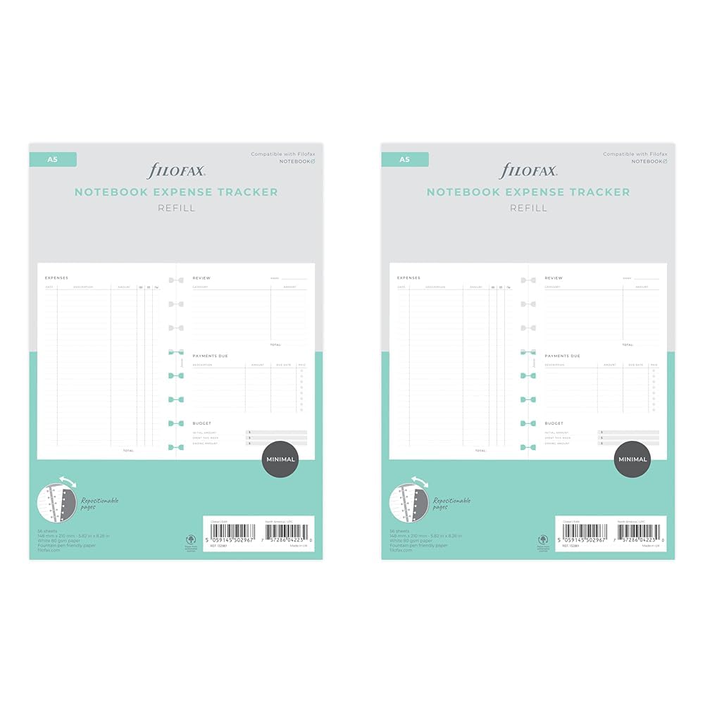 Filofax A5 Refillable Notebook Minimal Activity Planner Refill (Pack of 2)