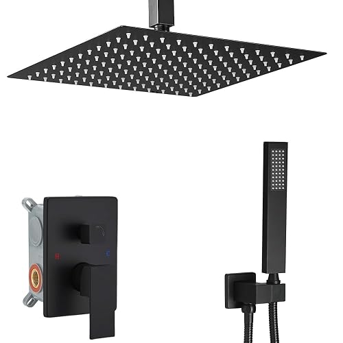 Heable Matte Black Shower System Bathroom 12 Inch Rain Shower Head ...
