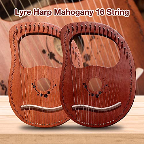 Leiyini Mahogany Lyre Harp 16 String 16 Notes Portable Stable Sound Quality Harp Wooden Musical Instrument