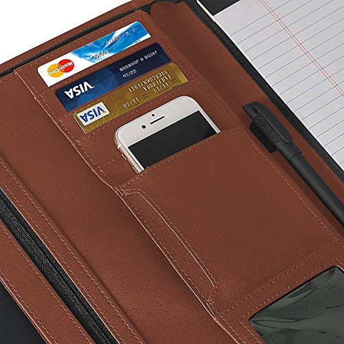 Tyson Padfolio, Resume Portfolio/Business Portfolio, PU Leather Document Storage, Zippered Portfolio Binder with Writing Pad, Card Holder & Phone Slot (Brown PU) - Thumbnail 4