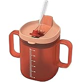 JFGLORIX Spill Proof Sippy Cups for Seniors & Adults -10.2oz(300ml) Non-Spill Cups with 2 Handles & Straw Lid, Elderly Drinking Cups for Patients, Disabled, Pregnant Women, Dishwasher Safe (Orange)