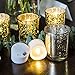 Gold Votive Candle Holder, Set of 12 – Bulk, Mercury Glass Finish Holders for Wedding Decorations, Home Décor, Table Centrepiece with 13 Battery Operated Bulb Flameless LED Tealight