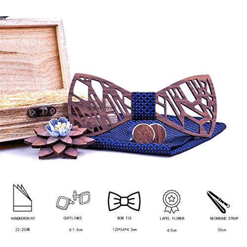 Hongxin Classic Pre-Tied Bow Tie Formal Solid Tuxedo for Adults & Children, Wood Bow Tie Mens Wooden Bow Ties Party Business Butterfly Cravat Party Ties (F) - Thumbnail 4