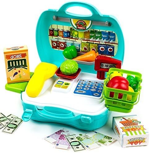 Grocery Store in Suitcase – Grocery Shopping Toy Set in Carrying/Traveling Suitcase for Children, Boys &amp; Girls -23 Pcs