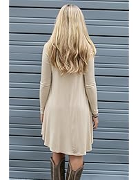 POSESHE vestido por debajo de la rodilla casual holgado manga larga para mujer