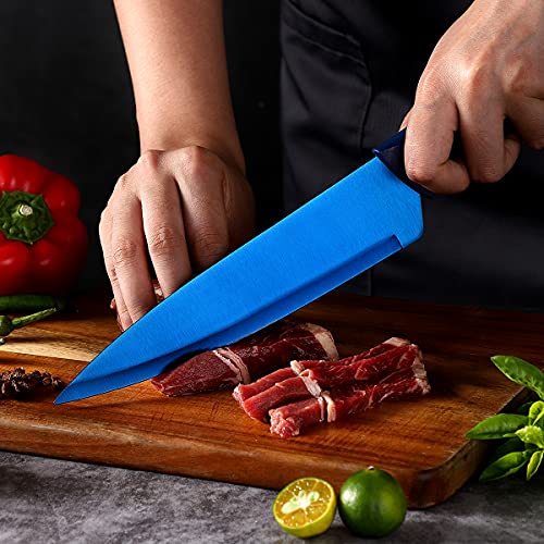 Blue Professional Kitchen Knife Chef Set, Kitchen Knife Set Stainless Steel, Kitchen Knife Set Dishwasher Safe with Sheathes