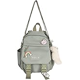 Eagerrich Cute Mini Backpack with Kawaii Cow Pendant, Green, for School