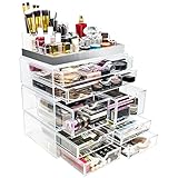 Sorbus Acrylic Cosmetic Makeup and Jewelry Storage Case Display with Silver Trim - Spacious Design - Great for Bathroom, Dresser, Vanity and Countertop (Silver Set 2)