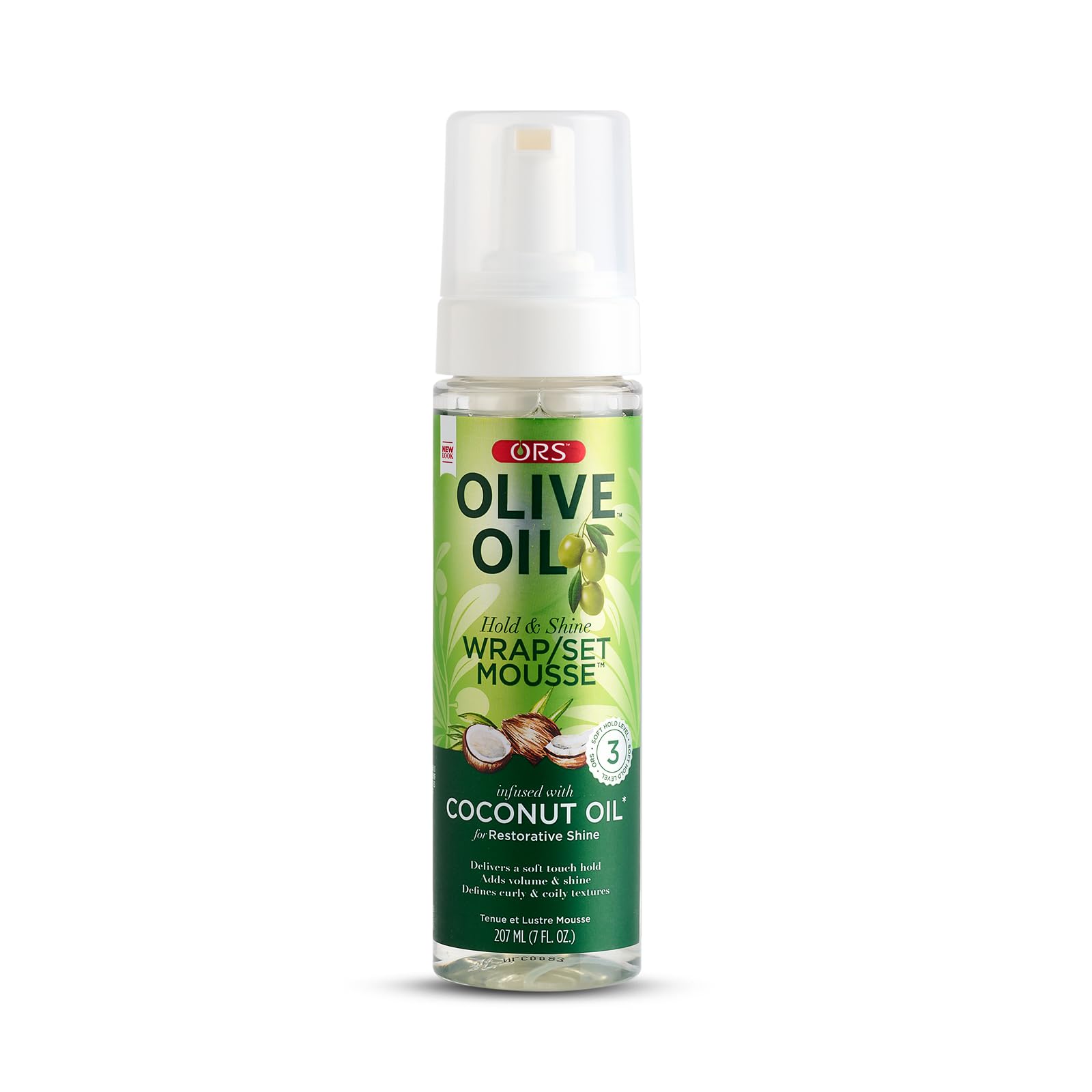 ORS Olive Oil Wrap/Set Mousse with Coconut Oil – Fast-Drying Styling Foam for Natural, Relaxed & Textured Hair – Ideal for Wraps, Moulding & Roller Sets – 207ml