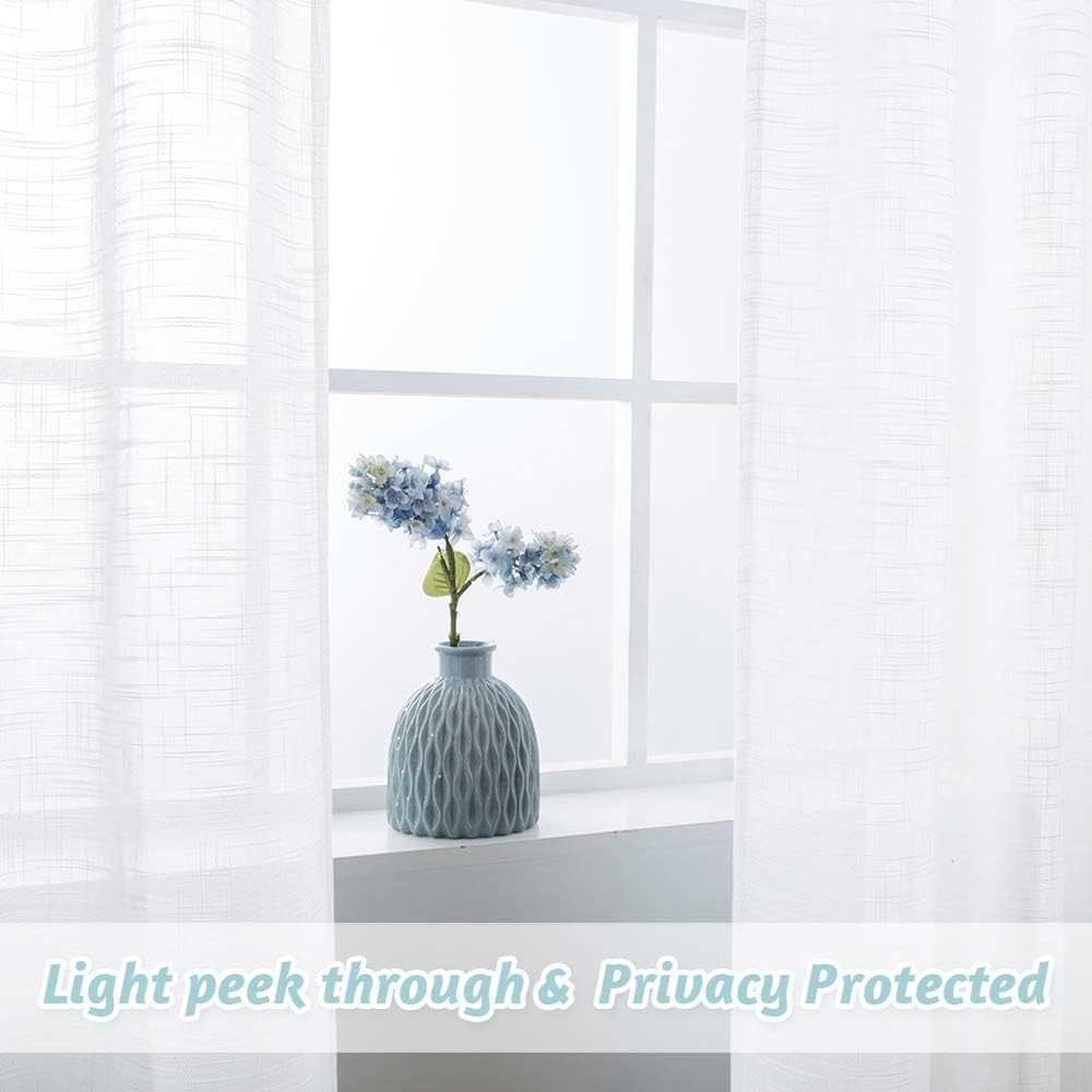 RYB HOME Linen Curtains Semi Sheer Drapes Light and Airy Privacy Solid Curtains for Living Room Bedroom Patio Sliding Door Window Treatment Panels, White, W 52 x L 95 inch, Set of 2: Kitchen & Dining