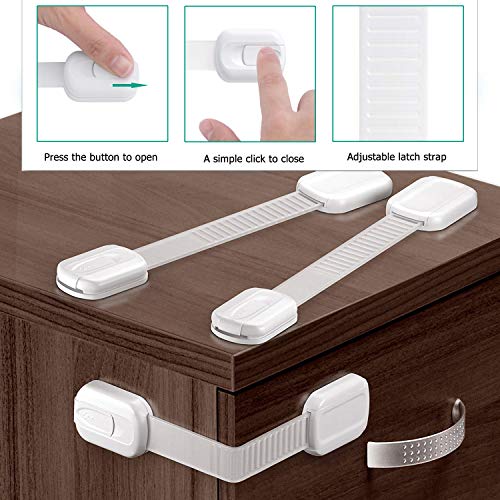 Kitchen Cabinet Locks Child Safety - OKEFAN 20 Pcs Baby Proof Kit Drawer Straps for Kids Bathroom Cupboard Oven Refrigerator Microwave Toilet Latches (White) - Thumbnail 3