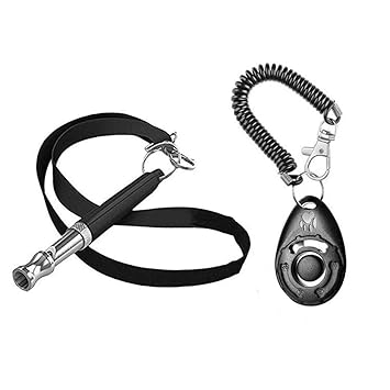 THE DDS STORE Dog Training Clicker Kit Set with Wrist Strap and Ultrasonic Whistle with Lanyard Combo To Stop Barking (Black)