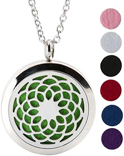 Aromatherapy Essential Oil Diffuser Necklace Sunflower of Life Pattern Stainless Steel Locket Pendant