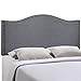 Modway Curl Linen Fabric Upholstered Queen Headboard with Nailhead Trim and Curved Shape in Smoke