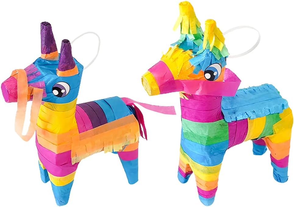 BESPORTBLE 2 Piezas Fiesta Donkey Piñatas Coloridas Cinco de Mayo Fiesta Decoraciones Pequeña Piñata Miniatura Caja de Dulces para Luau Evento Foto Accesorios Carnavales Festivales Taco