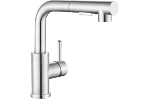 APPASO Bar Sink Faucet 8 INCH, Brushed Nickel Kitchen Faucet with Pull-Out Sprayer Stainless Steel, Modern Single Handle Utility Faucet, Pull Down Small Faucet for RV Camper Outdoor Kitchen