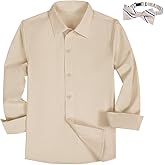 Boys Button Down Shirt Long Sleeve Dress Shirts for Toddler Kids Boy with Bow Bowtie,Size 2-14 Years