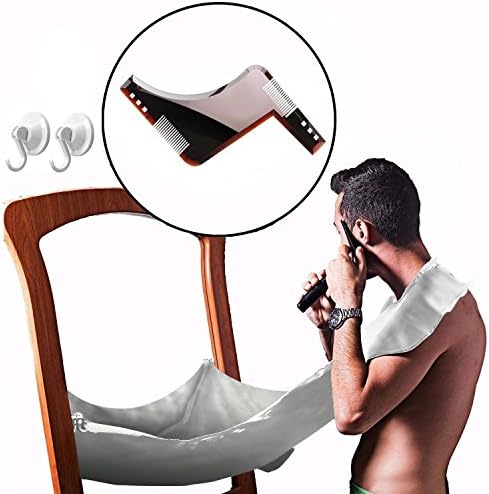 Barucci Beard Shaving Bib with Fine Beard Shaper, Guide Template, Beard Apron Kit to Catch Clippings Makes Grooming your Beard Easier and Eliminates Cleanup Hassles (White)
