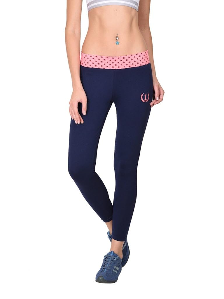 onesport women's cotton spandex jersey navy + pink tights(onsp6np-p)