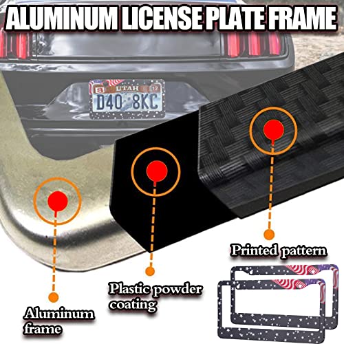 License Plate Frames - 2 Pack America Flag Car Licence Plate Holders, Automotive Exterior Accessories 2 Holes Black Car Tag Holder Protector