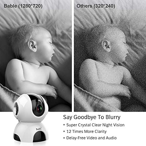 Bable Baby Monitor with Camera, 5 Inch 720P Video Baby Monitor with Infrared Night Vision Camera, Remote Control/Pan 360˚ & Tilt 90˚/ Temperature Monitor/Two-Way Talk/Sound Alarm/Up to 900 feet