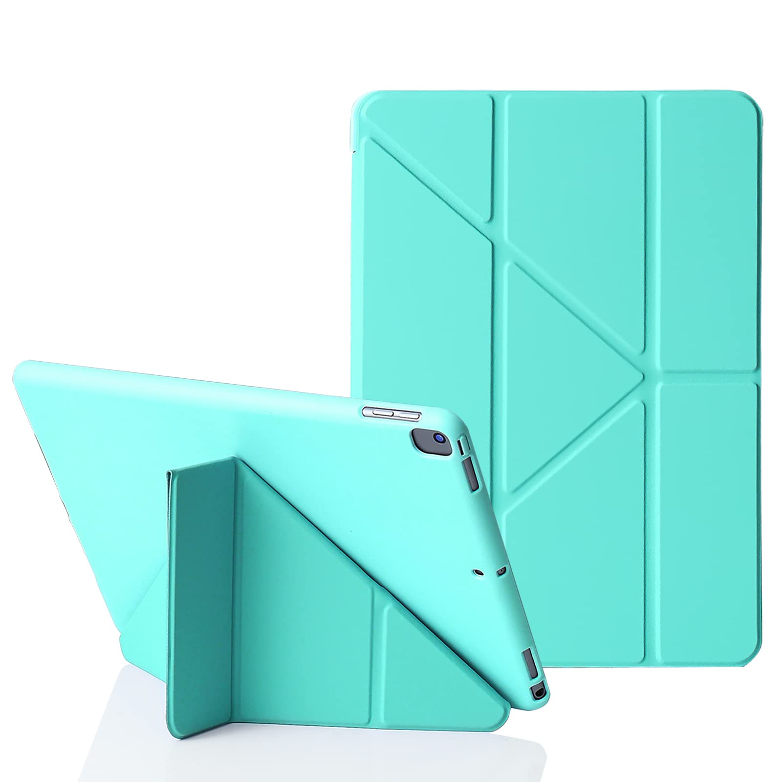 MuyDoux Origami iPad 10.2 inch Case, fits iPad 9th & 8th Generation, 5-in-1 Multiple Viewing Angles, Auto Wake Sleep Soft Back Cover, Sky Blue