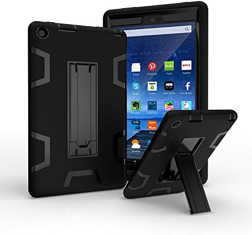 Jautenier Case for Amazon Fire HD 8 (2016 6th Generation), Kids Shock Proof High Impact Hybrid Drop Proof Armor Defender Protection Cover Built With Stand for All-New Fire HD 8 Tablet (Black)