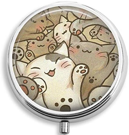 BeeGogo - Lovely cat Custom Round Silver Pill Box Pocket 2.1 inches Medicine Tablet Holder Organizer Case for Purse