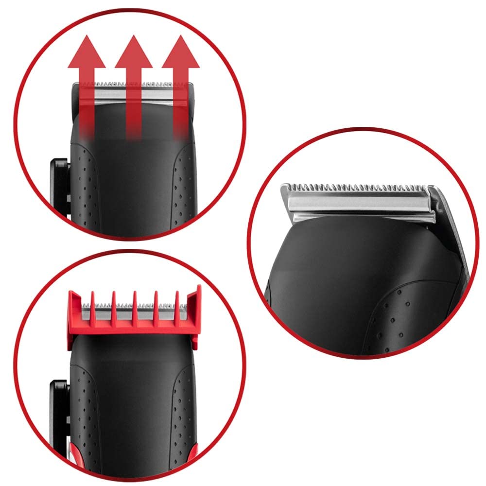 Remington Haarschneidemaschine [selbstschärf. Edelstahl Klingen/10 angeschrägte Fade-Kämme/0,8-25mm] Haarschneider Set (inkl. 9 normale Aufsteckkämme, Netz-/Akkubetrieb, Tasche) HC500 4