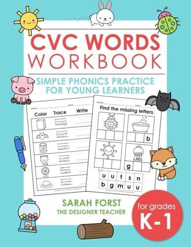 CVC Fluency ワークブックセット CVC WORKBOOK FOR KINDERGARTEN - Read, Trace, Write CVC WORDS - Fun