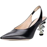 YDN Women Trendy Metallic Spiral Heels Slip On Sandals Slingback Elastic Pointed Toe Pumps Daily Party Shoes 4-15 US
