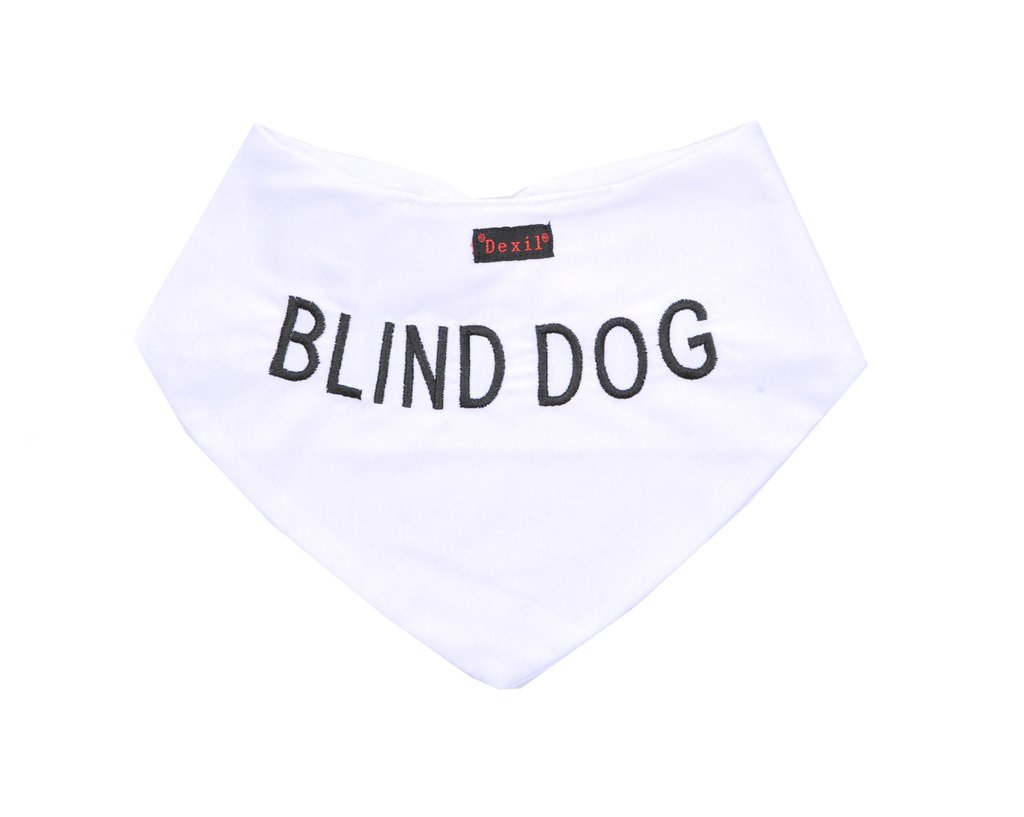 Dexil BLIND DOG White Dog Bandana Quality Personalised Embroidered Message. Neck Scarf Fashion Accessory. PREVENTS Accidents By Warning Others Of Your Dog In Advance