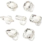 CRAFTYMELODY 7Pcs Rhinestone Finger Rings Crystal Knuckle Rings Set Geometric Platinum Stackable Large Sparkling Rhinestone Ring Circle Drop-shaped Square Oval Jewelry Set for Women Gifts