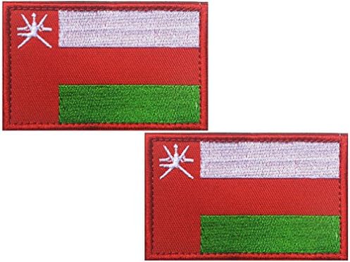 HFDA 2 piece Different Country Flags Patch - Tactical Combat Bagde Military Hook and Loop Badge Embroidered Velcro Morale Patch (Oman)