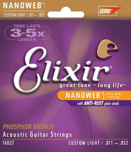 BULK 12-sets Elixir Nanoweb Phosphor Bronze Custom Light Gauge Acoustic Guitar Strings (# 16027)