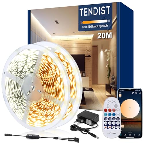 TENDIST 20M White Led Strip, 3000K-6500K Warm White to Cool White, Smart App Led Strip, 24V for Indoor Decoration (3000-6500, 20m)