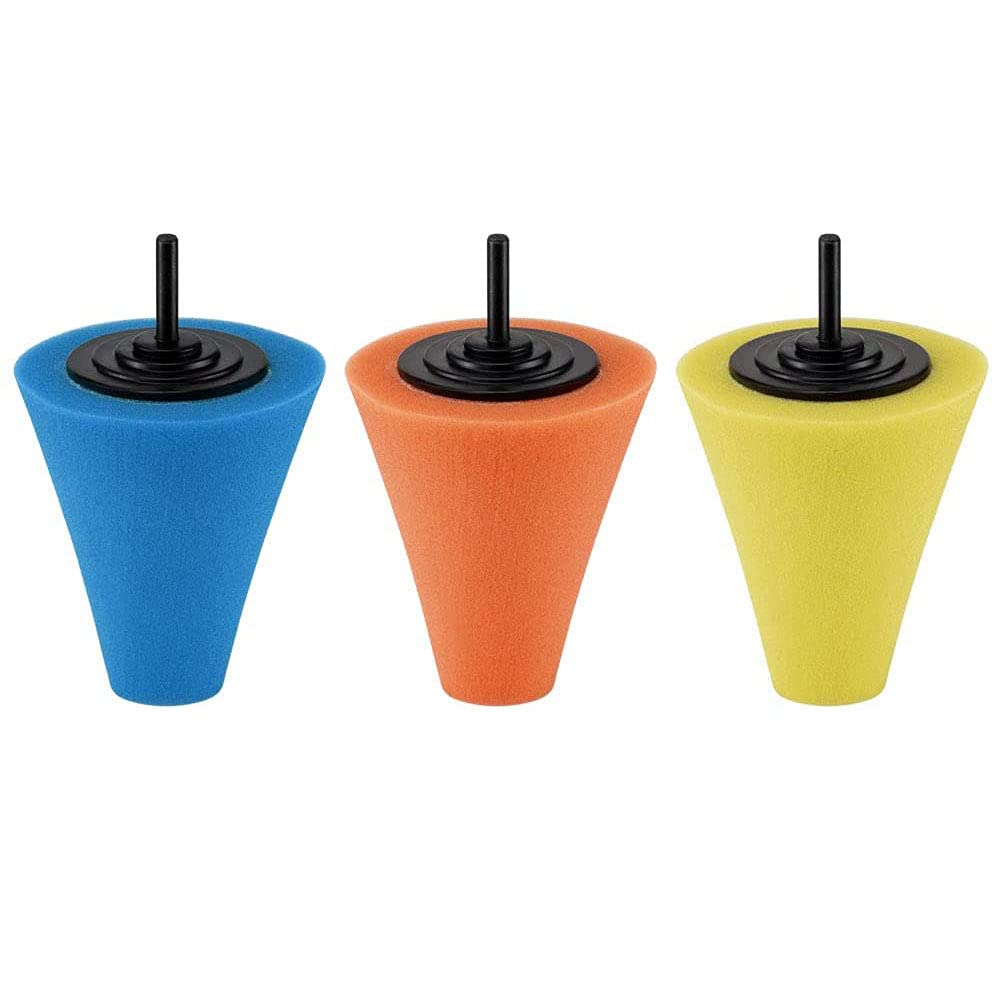 ANCLLO 3 Color Electric Sponge Drill Buffing Sponge Pads Kit - Metal Polishing Tool Cone Foam Pad Polisher Buffer Sponge Ball for Automotive Car Wheels Hub Care