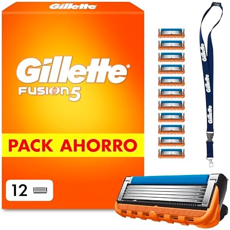 Fusion5 Cuchillas de Afeitar Hombre, Pack de 12 + Colgante