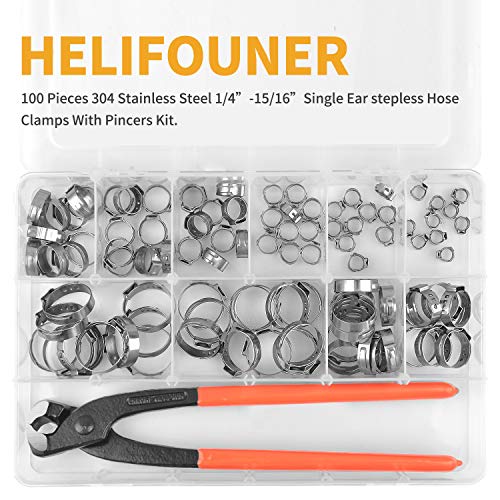 VIGRUE 100Pcs 304 Stainless Steel Single Ear Hose Clamps with Ear Clamp Pincer Stepless Hose Clamps for Securing Pipe Hoses and Automotive Use - Thumbnail 4