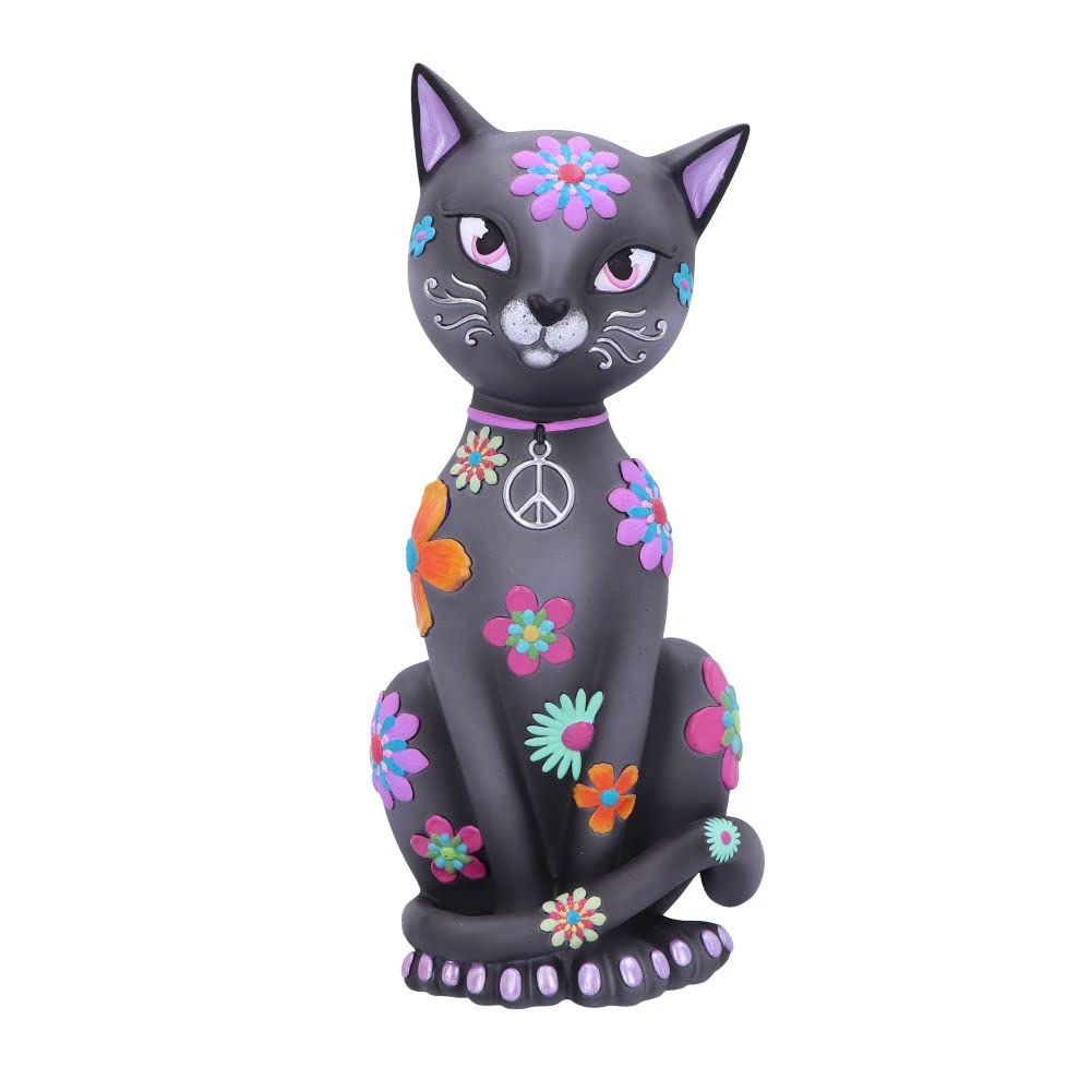 Nemesis Now Hippy Kitty 26cm, Resin, Black, Hippy Black Kitten, Hippy Kitty Figurine, Spiritual Gift, Cast in the Finest Resin, Expertly Hand-Painted