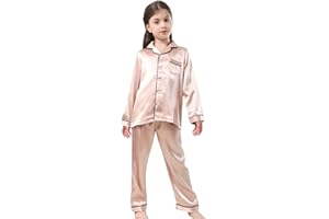 CATTYGIRL Pajamas Kid Unisex Pjs Set Girls Boys Silk Pajamas Set Satin Long Sleeve 2 Piece Clasic Sleepwear for 2-12 Years Todder