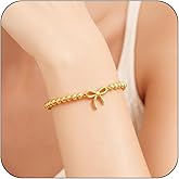 Beaded Bow Bracelets for Women Stretch, Dainty Gold Silver Elegant Beads Bow Charm Stackable Jewelry Gifts for Her Non Tarnish Handmade