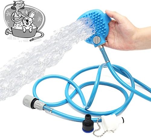 QOCOO Pet Shower Sprayer Pet Bathing Tool Multi-Functional Scrubber with 8 ft Hose and 2 Faucet Adapter, Dog Cat Horse Grooming Bath Massager Adjustable Handheld Sprayer Shampoo Brush Indoor Outdoo