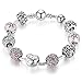 YOUFENG Love Beads Charms Bracelet for Women Snake Chain Unicorn Charm Flower Charms Bracelets Birthday Gifts for Her Pink Zircon