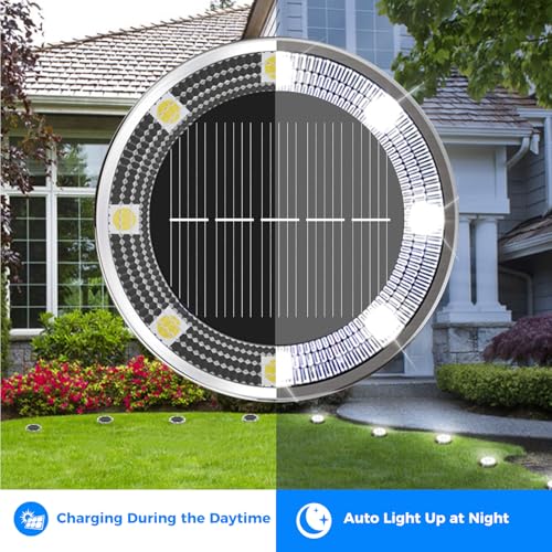 Peasur 12 Packs Solar Lights LED Outdoor Garden Ground, 8 LED Solar Light Outdoor Garden, IP65 Waterproof Solar Lights for Patio, Path, Lawn, Cool White