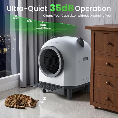 OROLEY Self-Cleaning Litter Box, Automatic Cat Litter Box with APP Control & Safety Sensor，Large Capacity Design for Multiple Cats,Built-in Deodorizing Scent Box and Garbage Bags,White