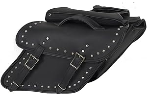 GARGOYLE BELLS Motorcycle Saddle Bags Leather Motorcycle Luggage Bag with Gun Holsters 25.5L Waterproof Saddle Bags For Motorcycle Softails Sportsters Dyna V-star Shadow (Style 2-Black PVC, With Studs)