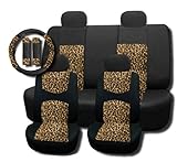 13 Piece Supreme Mesh Safari Leopard Spots Print Seat Covers Thick Padded Comfort - Front & Rear Steering Wheel Seat Belt Covers (Cheetah Print)